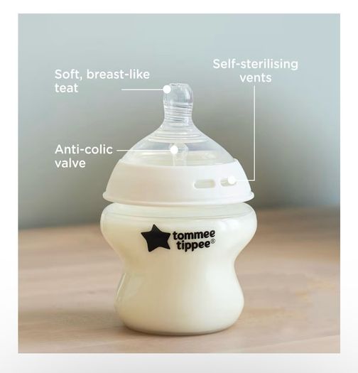 Brand New Tommee Tippee Natural Start Anti-Colic Baby Bottles 150 ml, Self-Sterilising, Pack of 3, Transparent