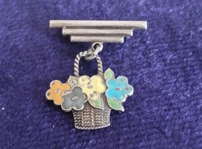 Vintage sterling silver and enamel flower basket brooch.