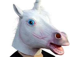 Unicorn High quality latex mask - Eye holes to see better - Artificial mane
