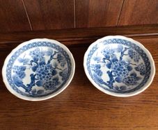 A Pair of Japanese Blue and White Floral Transferware 8" Bowls