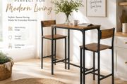 Industrial Bar Table Set with 2 Bar Stools Vintage Brown Black 3 Piece Breakfast Dining Set