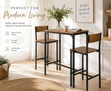 Industrial Bar Table Set with 2 Bar Stools Vintage Brown Black 3 Piece Breakfast Dining Set