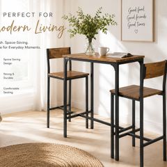 Industrial Bar Table Set with 2 Bar Stools Vintage Brown Black 3 Piece Breakfast Dining Set