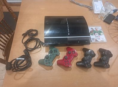 : PS3 Console Bundle (Faulty Disc Drive) + 4 Official Sony Controllers & Cables  Description: Selling a PlayStation 3 bundle for parts, repair, or digital-only use.