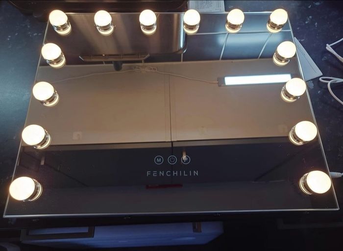 NEW SALE | Hollywood Mirror Vanity Mirror with Lights 14 Dimmable Lightbulbs 3 Lighting Modes for Dressing Table Vanity Mirror Makeup Mirror 10x Magnifying Glass Touchscreen 50x42cm