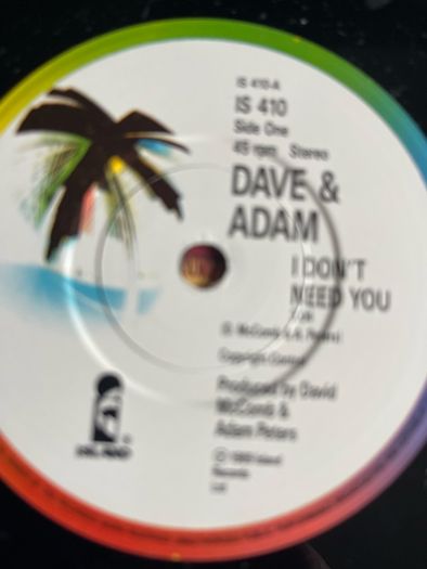 David McConb and Adam peters. I don't need you picture sleeve vinyl record single in vg+ condition
