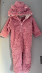 Blue zoo dusky pink Pram suit with cute ears on hood & tail Sz 3-6 mths EUC