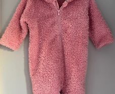 Blue zoo dusky pink Pram suit with cute ears on hood & tail Sz 3-6 mths EUC