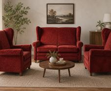 Vintage Wingback Living Room Suite -  Loveseat + 2 Matching Armchairs