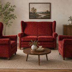 Vintage Wingback Living Room Suite -  Loveseat + 2 Matching Armchairs