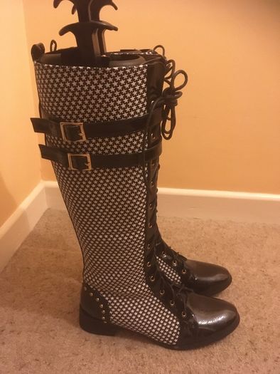 Brand New Black and White Tall Boots, Size 40
