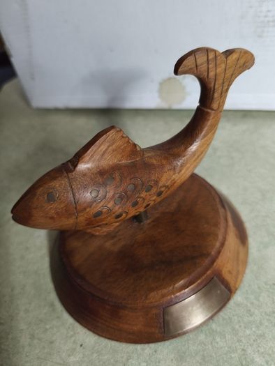 Wooden Fish on wood plinth home decore