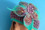 Handmade crochet hat with felted flower