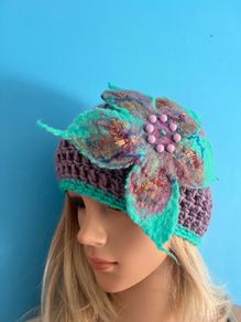 Handmade crochet hat with felted flower