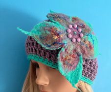 Handmade crochet hat with felted flower