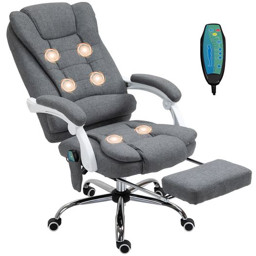 Heated 6 Points Vibration Massage Executive Office Chair Adjustable Swivel Ergonomic High Back Desk Chair Recliner with Footrest Grey