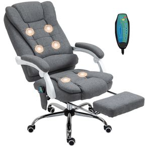 Heated 6 Points Vibration Massage Executive Office Chair Adjustable Swivel Ergonomic High Back Desk Chair Recliner with Footrest Grey