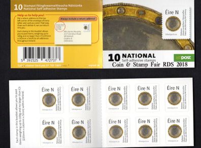 2018 Ireland Spring Stamp & Coin Fair Souvenir Booklet overprinting the 2018 Derrynaflan Definitive "N" value Stamp Booklet Mint Never Hinged (MNH)