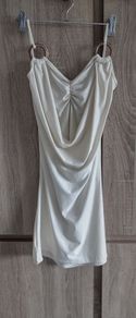 shiny cream open back mini dress fits xs-s-m pls read description