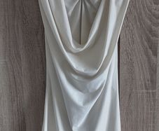 shiny cream open back mini dress fits xs-s-m pls read description