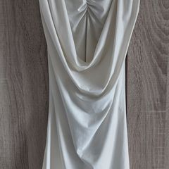 shiny cream open back mini dress fits xs-s-m pls read description