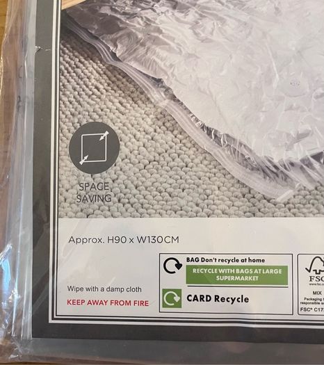 Dunelm, durable vacuum bag, dimensions: H90 x W130