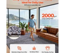 Indoor Plush Area Rugs, 2.44 x 3.05m Plush Carpet, Area Rugs Furry with Long Plushs Pile, Thick & Durable High-Pile Rug for High-Traffic Areas, Non-Shedding & Non-Slip Backing, Blue-Gray