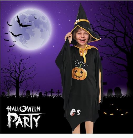 Halloween Costume Children's Pumpkin Bat Cape with Hat for Halloween