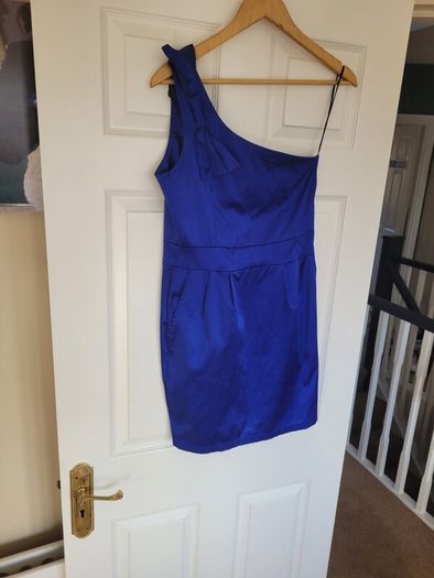 Blue one shoulder mini dress with pockets