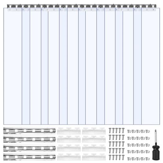 Clear PVC Strip Curtain 8 PCS Walk in Freezer Cooler Curtain Strips, Smooth Waterproof Plastic Door Strips for Warehouse, Freezer, Garage Doors