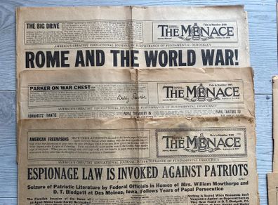 The Menace - vintage anti-Catholic US newspaper, 19 issues - 1916-1919