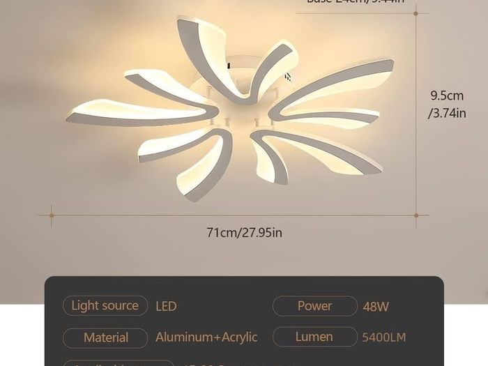 Ceiling Light Dimmable, LED Ceiling Lighting 48W 5400LM, 3000K-6500K, Acrylic Modern Lighting Fixture with Remote Control for Living Room Bedroom