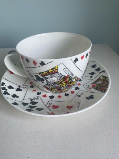 Vintage playing card cup and saucer set