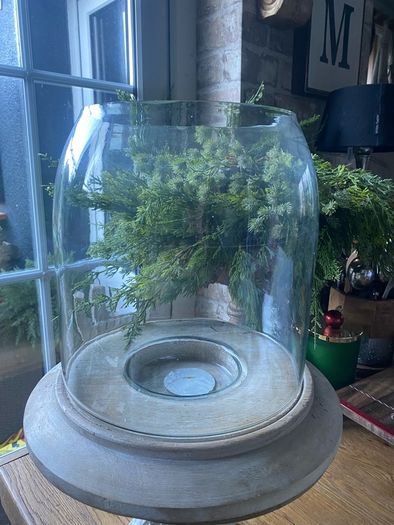 New XL solid washed wood and glass centre piece or hurricane vase