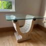 Set of 3 occasional tables stone base and glass top coffee hall and end Image 2