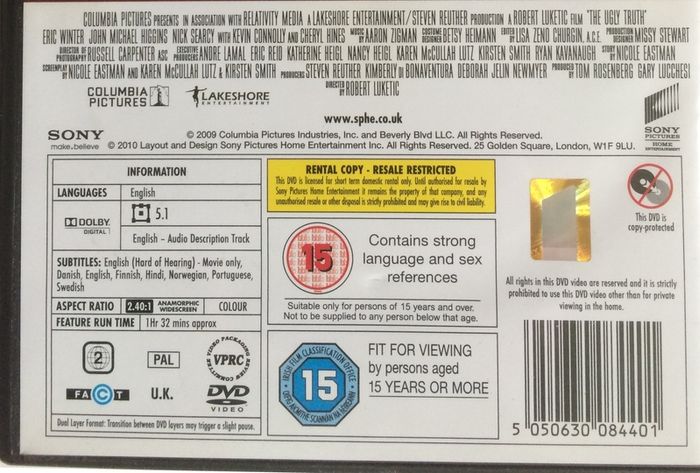 The Ugly Truth [2009] Katherine Heigl & Gerald Butler [Movie DVD]