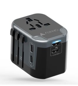 Universal Travel Adapter, International Travel Plug Adapter with 2 USB-C and 2 USB Ports, All in One Plug Adaptor with Dual Safety Fuses, UK to European Plug Adaptor for EU USA Australia etc