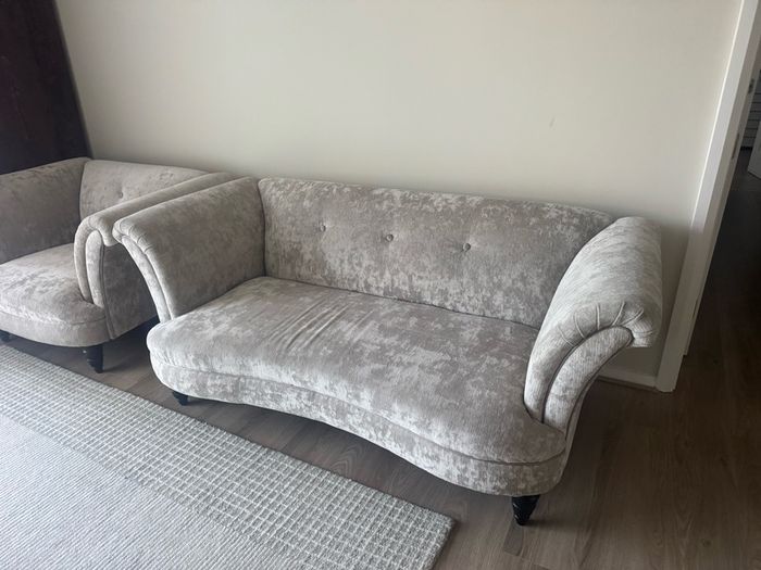 Modern Velvet Sofa + Armchair Set (excellent condition like new)