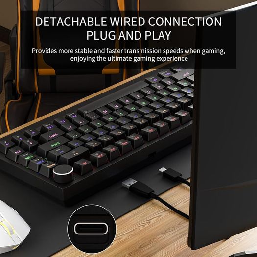 GM326 Mechanical Keyboard,Wired Gaming Keyboard,75% Percent TKL Hot Swappable Compact LED Backlit USB C Mechanical Gaming Keyboards with Knob for PC Windows Mac,QWERTY Layout,Black,Red Switches