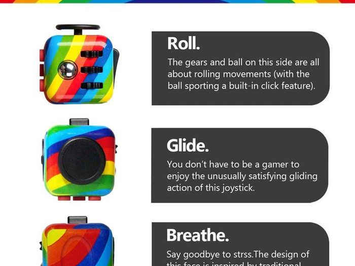 Rainbow Fidget Cube with 6 Sides Stress Relief Fiddle Toys Autism Sensory Toys Fidget Toys for Adults and Kids