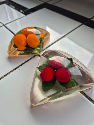 Paperweights x2 Vintage Midcentury Lucite fryit paperweights