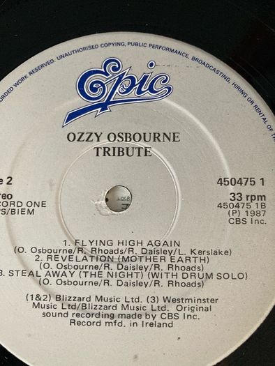 Ozzy Osbourne- Randy Rhodes Tribute (Irish Pressing)