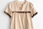 Pre Owned Scalloped Leopard Trim Smock Top