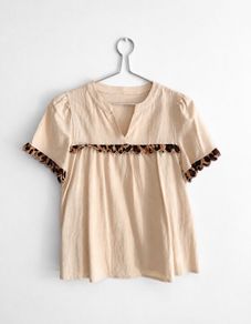 Pre Owned Scalloped Leopard Trim Smock Top