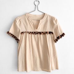 Pre Owned Scalloped Leopard Trim Smock Top