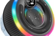 Bluetooth Shower Speaker, 2025 Portable Bluetooth Speaker 5.3 with Time Display, IPX7 Waterproof with Suction Cup, RGB Lights, Stereo Bass, Wireless for Bathroom/Party/Travel/Outdoor, Black