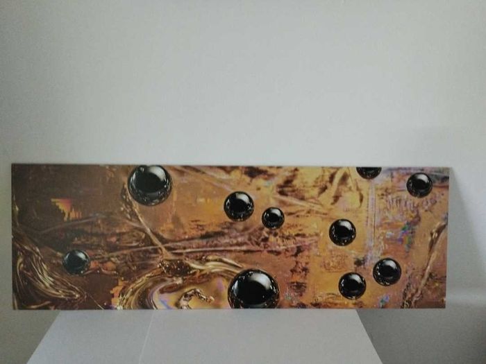 Limited edition contemporary tech-art, abstract series - Black oil spheres / gold leaf texture