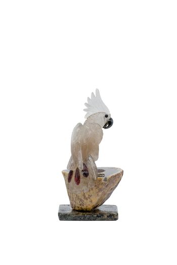 Handcrafted Smoked Crystal Cockatoo Sculpture, Elegant Geode Base Home Decor, Unique Art Collectible Gift
