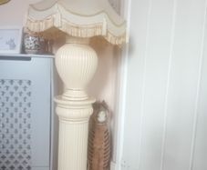 Large Vintage Fringed Lamp and Pedestal Cermic