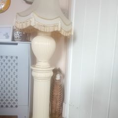 Large Vintage Fringed Lamp and Pedestal Cermic